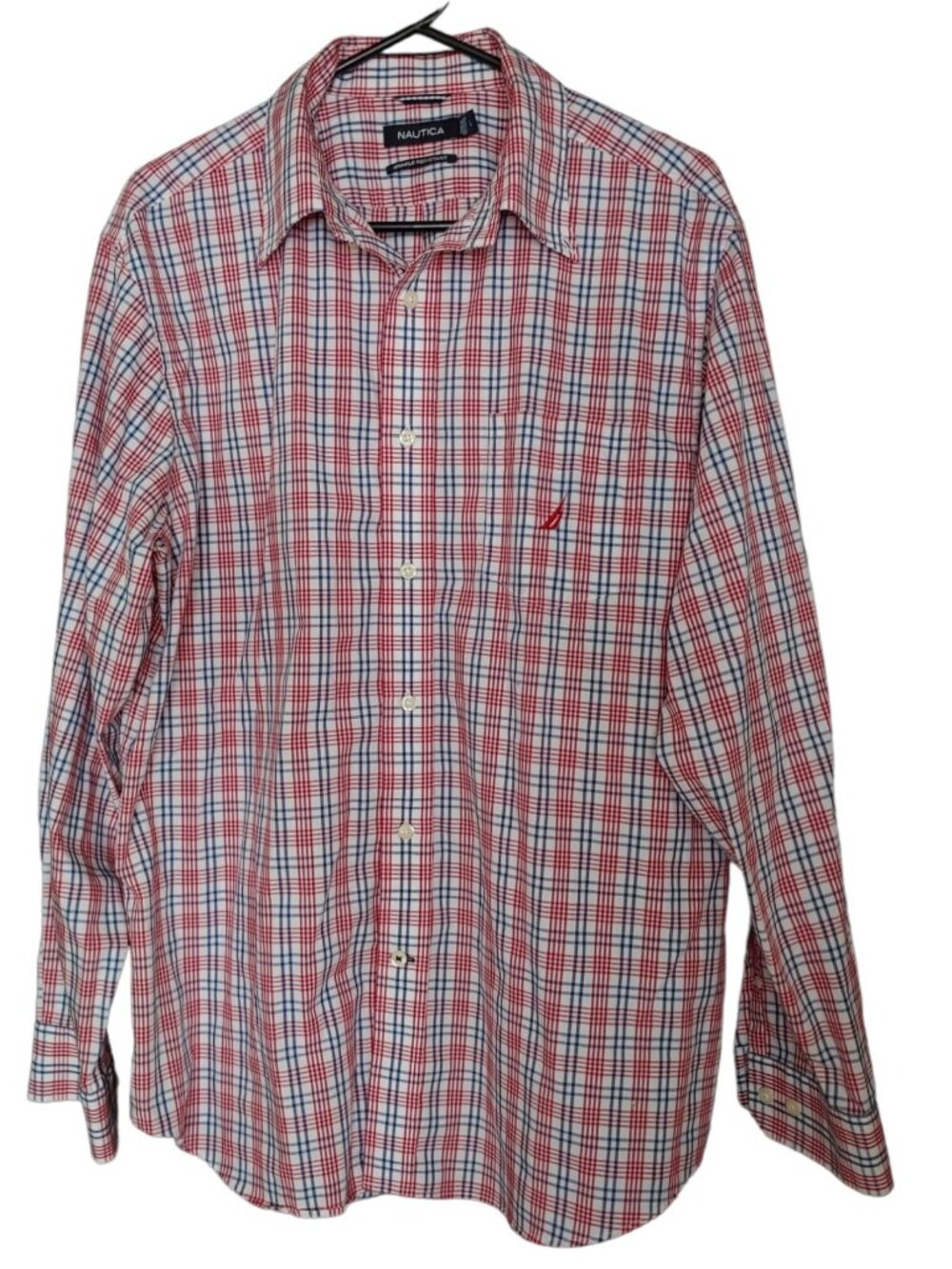 Nautica Mens Large Plaid Long Sleeve Button Up Shirt Cotton Classic Fit Pocket